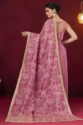 Aari work floral pure georgette ready to wear saree