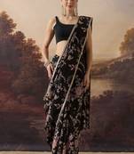 Pure crepe floral printed ari work pre-draped saree
