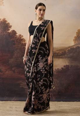 Pure crepe floral printed ari work pre-draped saree 2