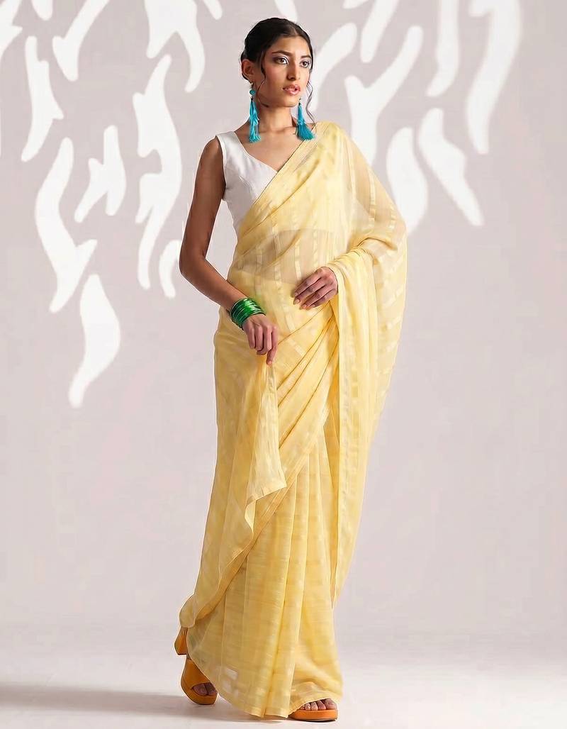Solid pure chiffon ready to wear saree