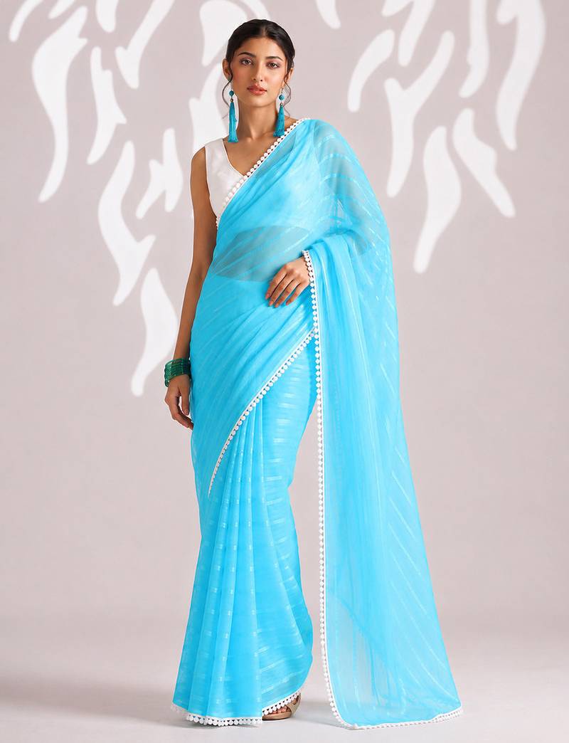 Solid pure chiffon ready to wear saree