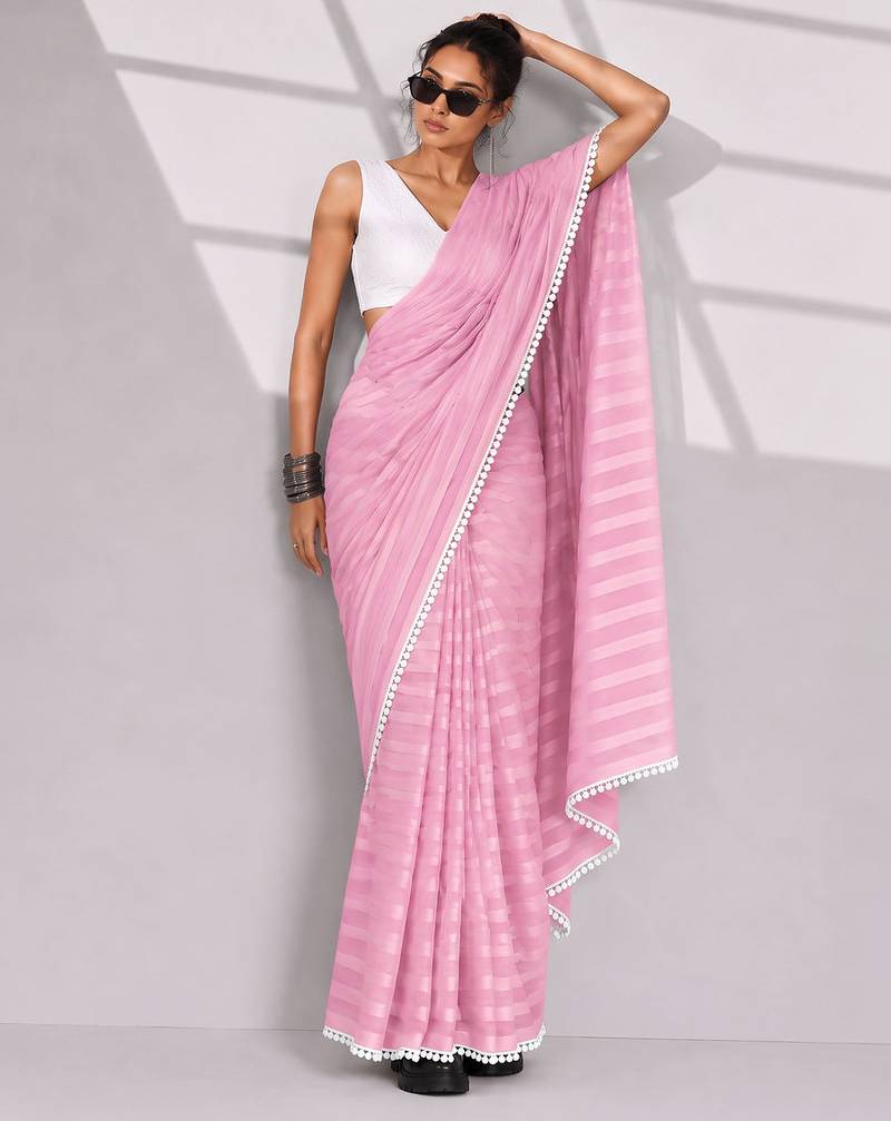 Solid pure chiffon ready to wear saree