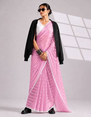 Solid pure chiffon ready to wear saree 3