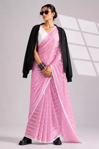 Solid pure chiffon ready to wear saree