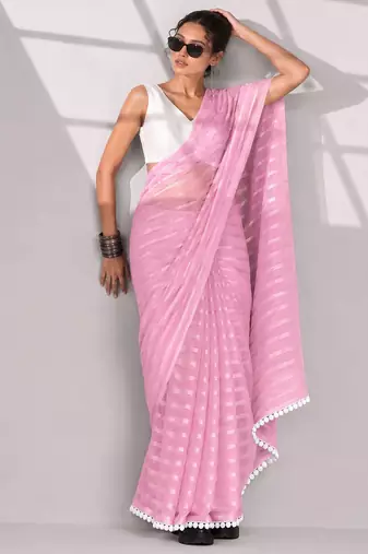 Solid pure chiffon ready to wear saree
