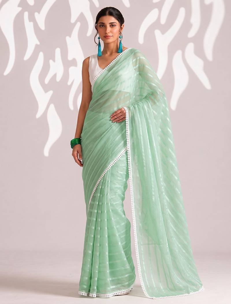 Solid pure chiffon ready to wear saree