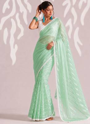 Solid pure chiffon ready to wear saree 4