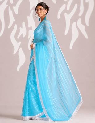 Solid pure chiffon ready to wear saree 3