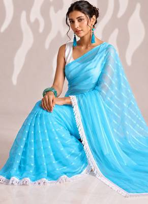 Solid pure chiffon ready to wear saree 4