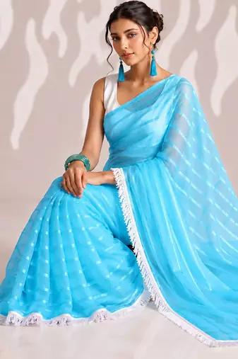 Solid pure chiffon ready to wear saree