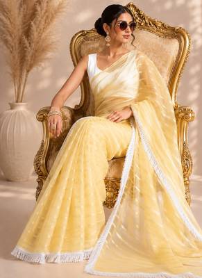 Solid pure chiffon ready to wear saree 4