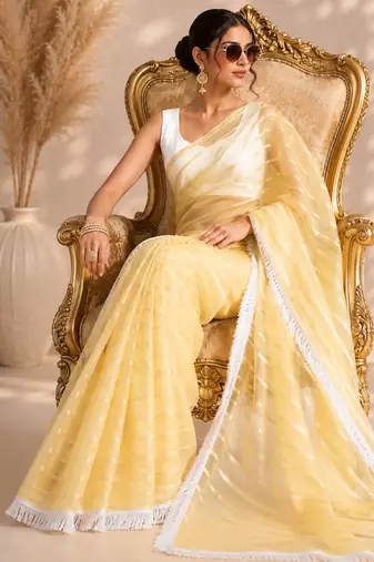 Solid pure chiffon ready to wear saree