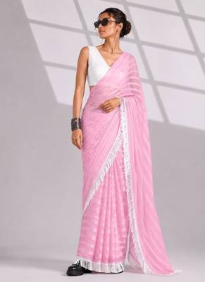 Solid pure chiffon ready to wear saree 2