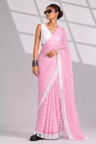 Solid pure chiffon ready to wear saree