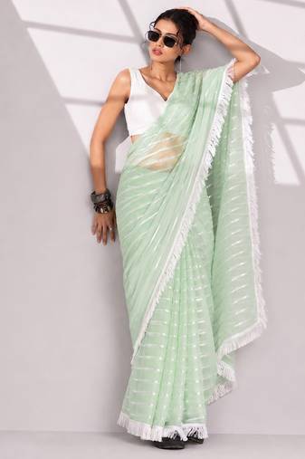 Solid pure chiffon ready to wear saree