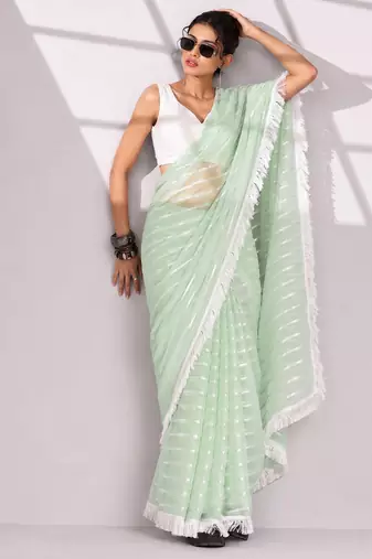 Solid pure chiffon ready to wear saree