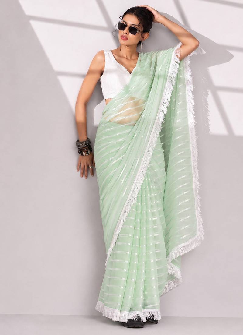 Solid pure chiffon ready to wear saree