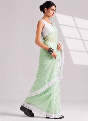 Solid pure chiffon ready to wear saree 4