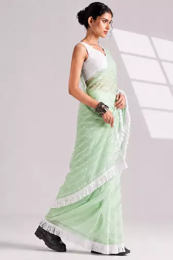 Solid pure chiffon ready to wear saree