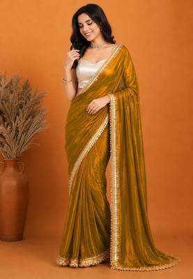 Chiffon coin sequin fringe lace pre-draped saree 1