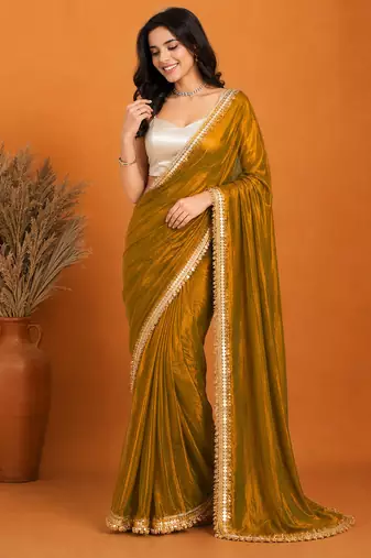 Chiffon coin sequin fringe lace pre-draped saree