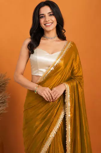 Chiffon coin sequin fringe lace pre-draped saree