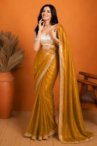 Chiffon coin sequin fringe lace pre-draped saree