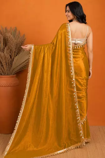Chiffon coin sequin fringe lace pre-draped saree