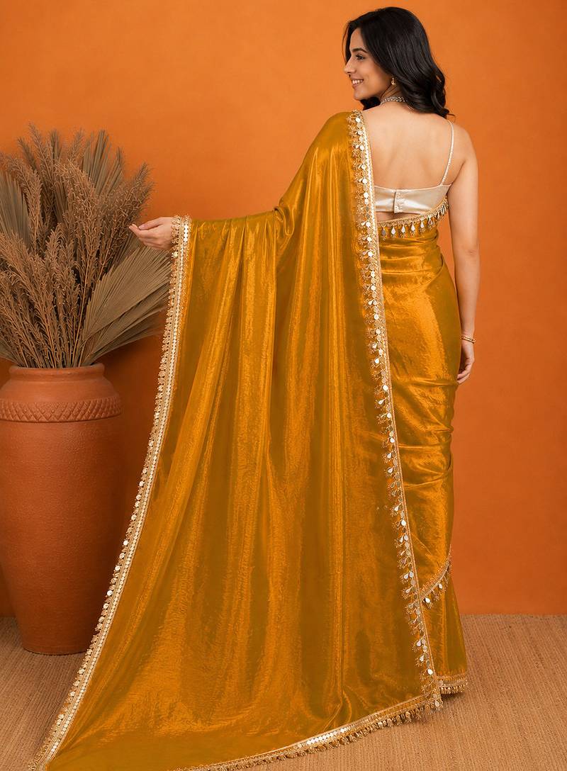 Chiffon coin sequin fringe lace pre-draped saree