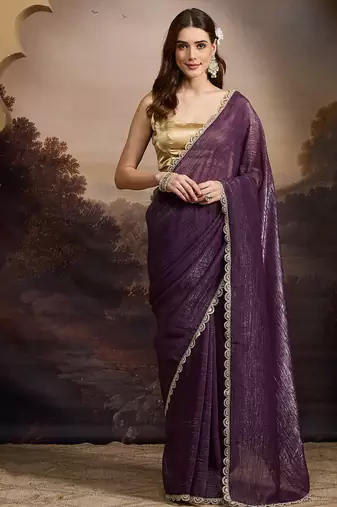 Purple pure georgette solid ready to wear saree