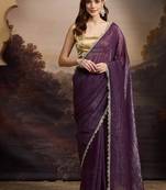 Purple pure georgette solid ready to wear saree