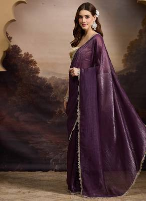 Purple pure georgette solid ready to wear saree 2