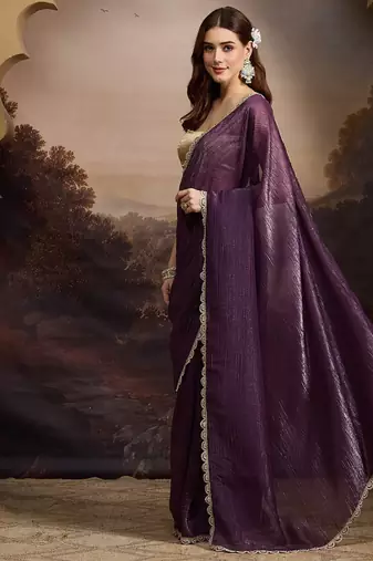 Purple pure georgette solid ready to wear saree