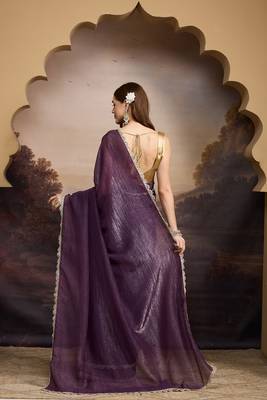 Purple pure georgette solid ready to wear saree 3