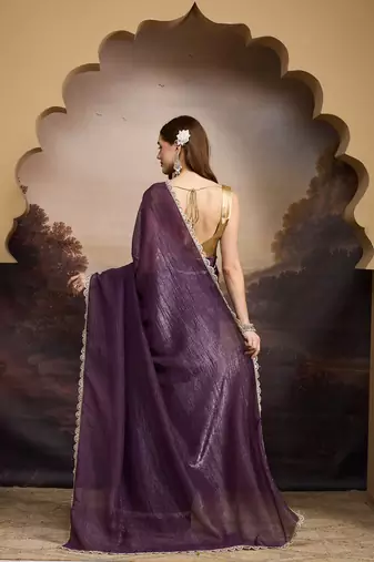 Purple pure georgette solid ready to wear saree