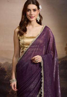 Purple pure georgette solid ready to wear saree 4