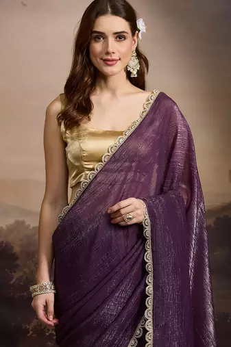 Purple pure georgette solid ready to wear saree