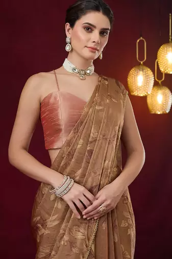 Solid pure chiffon ready to wear saree