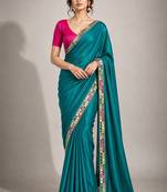 Rama green satin embellished ready to wear saree