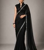 Black solid pure georgette embellished ready to wear saree