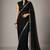 Black solid pure georgette embellished ready to wear saree