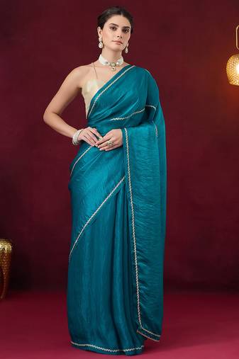 Solid satin ready to wear saree