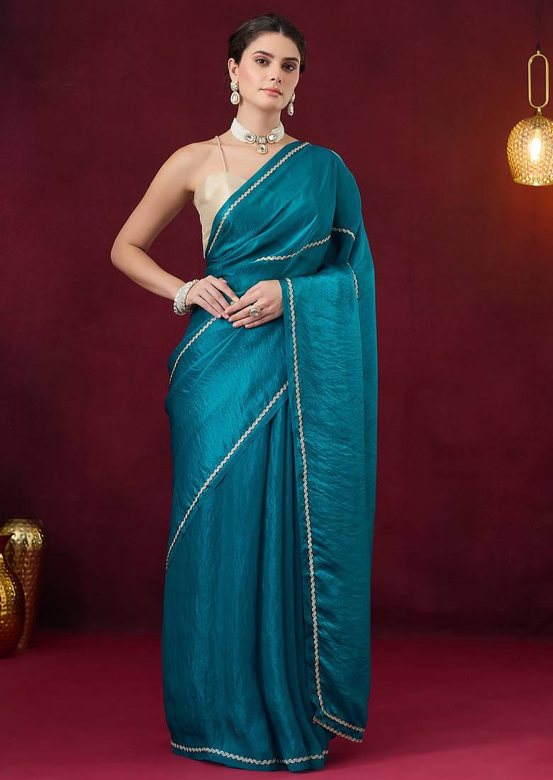 Solid satin ready to wear saree