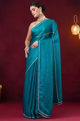 Solid satin ready to wear saree