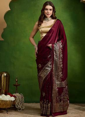 Foil floral printed satin ready to wear saree 1