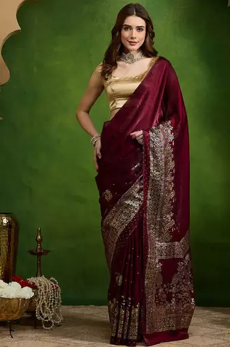 Foil floral printed satin ready to wear saree