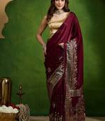 Foil floral printed satin ready to wear saree