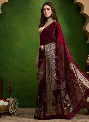 Foil floral printed satin ready to wear saree 2