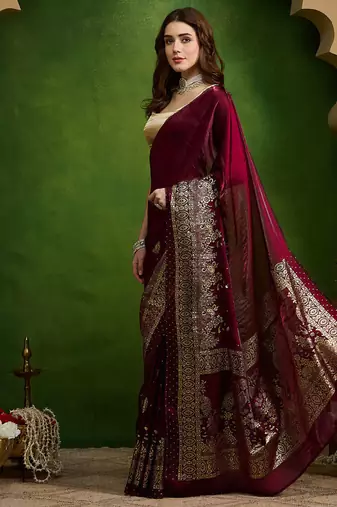 Foil floral printed satin ready to wear saree