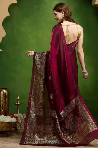 Foil floral printed satin ready to wear saree